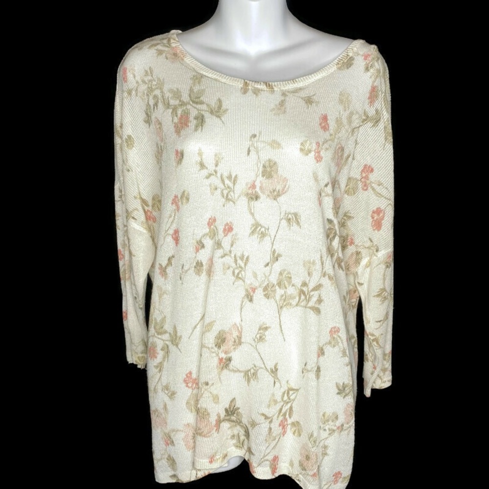 ***J Jill Womens Large Top Linen Floral Long sleeve***